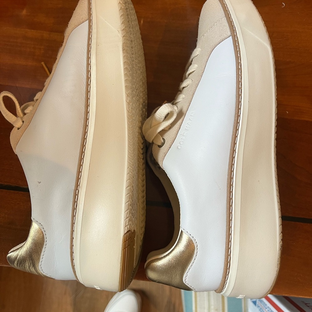 Cole Haan White and Gold Sneakers
